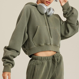 เสื้อฮู้ดสีทึบสำหรับผู้หญิงเสื้อครอปแบบมีฮู้ดสำหรับผู้หญิงวัสดุแบรนด์ราคาไม่แพงเป็นมิตรต่อสิ่งแวดล้อม - Product Image 4