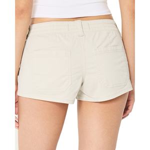 Pantalones cortos cargo de tiro bajo para mujer, pantalones cortos para mujer, colores clásicos, cinturón elástico abotonado de calidad suave, cintura, tela de algodón transpirable - Product Image 6