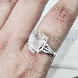 Anillo de plata de ley 925 con piedra natural de cuarzo rosa en bruto, joyería de piedra rugosa, anillo bohemio gitano, piedra de nacimiento de abril para mujer - Product Image 2