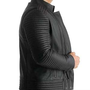 Chaqueta Bomber de cuero marrón genuino 100% con tela de lona y logotipo frontal para hombre cálido de invierno - Product Image 5