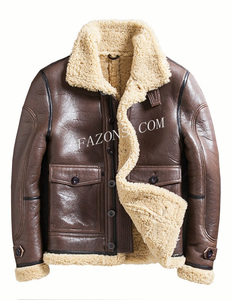 Chaqueta informal de piel para hombre, chaqueta Sherpa de moda de invierno de cuero genuino, ropa de calle, chaqueta de cuero Vintage Sherpa de piel de oveja, abrigo OEM - Product Image 4