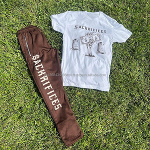 Haute qualité imprimé haute rue décontracté respirant 100% coton biologique Logo personnalisé hommes été Shorts ensemble 2 pièces ensemble court - Product Image 1