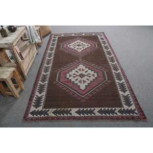 Turkish 4.5x7.6 ft Rug, Area Vintage Rug, <b>Brown</b> Red Moroccan <b>Wool</b> Rug - Product Image 1