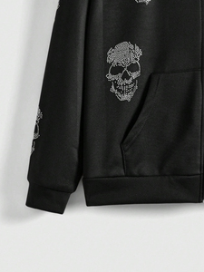 Precio de fábrica al por mayor de encargo de alta calidad 100% algodón diamantes Zip Hoodie para los hombres Rhinestone esqueleto Hoodie OEM Service - Product Image 5