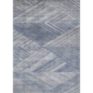 Alfombra Azul Azalea Anudada a Mano de Lana y Seda de Bambú con Patrón Geométrico y Abstracto para el Hogar o la Habitación de Adolescentes Modelo AKWB-1345 - Product Image 1