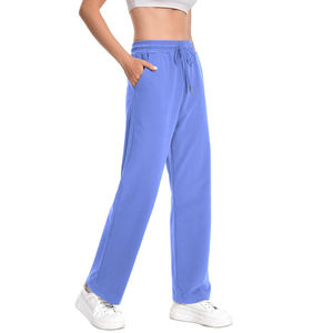Pantalons de survêtement évasés respirants pour femmes en gros, tissu en coton doux, jambe large, vêtements décontractés, taille élastique - Product Image 3