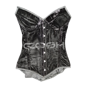 Corsé gótico de terciopelo negro con escote corazón, con varillas de acero y cierre frontal tipo busk, ideal para fiestas. - Product Image 1