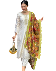 Conjunto de Kurti de Moda India con Bordado JACQUARD BUTTI, para Mujer, de Alta Calidad, para Fiestas y Festivales, con Diseño Moderno - Product Image 1