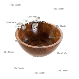 Bol alimentaire en bois et en acier inoxydable Ustensiles de cuisine de qualité supérieure Salade de fruits Snacks Bol de service à bas prix - Product Image 6