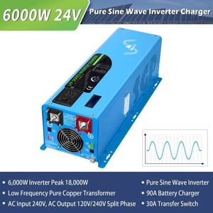 Convertisseur d'énergie à onde sinusoïdale pure 6000W 24V avec télécommande LCD, monophasé DC/AC pour appareils électroménagers - Product Image 3