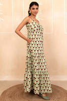 Earthy Elegance Fresh & Flowy menthe vert Floral main bloc imprimé Spaghetti robe femmes froncé buste été plage longue robe