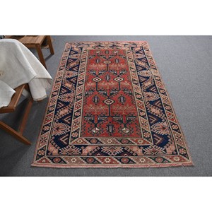 Tapis Patchwork en laine caucasienne rouge noir Style Boho tapis Rectangle fait à la main pour entrée chambre salon 4.3ft X 6.5ft Latex - Product Image 1