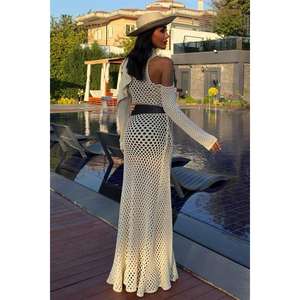 Vestido de punto calado 2847 con cinturón de satén, cintura natural, característica transpirable - Product Image 5