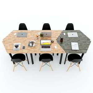 Set of 6 Trapezoidal <b>Tables</b> Modern Design with Oval Iron Legs Lego-Style Meeting <b>Tables</b> Made From Rubber Wood-HBLG023 - Product Image 3