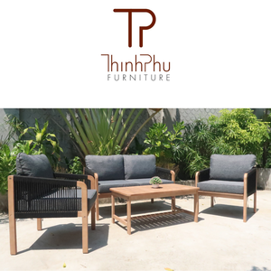 Juego de sofás de jardín ecológicos para sala de estar al aire libre, muebles de madera de un asiento personalizados de estilo europeo moderno - Product Image 2