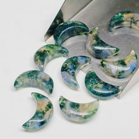 Agate mousse naturelle, forme croissant de lune, polie, verte transparente, pierre précieuse briolette, fabrication de bijoux DIY, super qualité, bagues pour hommes