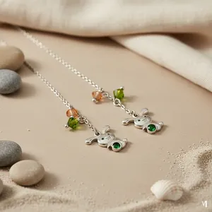 Boucles d'oreilles pendantes en argent 925 en forme de lapin avec strass en cristal, design mignon de dessin animé pour un usage quotidien, bijoux unisexes, cadeau - Product Image 1