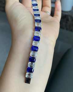 Nuevas Pulseras de Cadena Estilo Tenis de Plata de Ley 925 con Zafiro Azul de 7x9mm y Circonita Cúbica de Corte Esmeralda de 2ct, de Lujo y a la Moda - Product Image 2