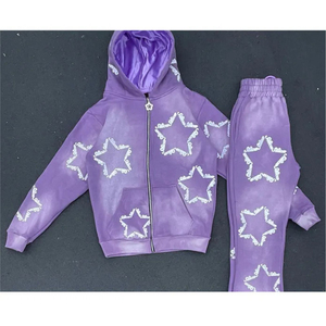 Vente en gros de sweats à capuche et pantalons de survêtement zippés ensembles de lavage de pierre marque privée vêtements épais pour hommes survêtements délavés à l'acide - Product Image 3