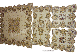 High Selling Golden Net Fabric Tablecloth Handmade Beads Embroidery with Floral Design Elegant Wedding <b>Table</b> Linen - Product Image 2