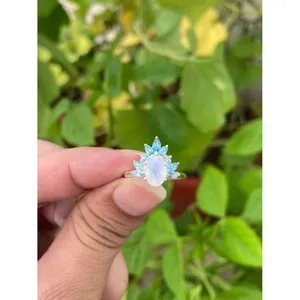 925 Silver <b>Adjustable</b> <b>Ring</b> with Blue Topaz and Moonstone Rose Gold and Rhodium Plated Fashionable Trendy Inlay for Engagement - Product Image 1