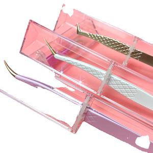Pinzas para extensiones de pestañas, Juego de 4 pinzas de acero japonés con agarre de diamante, diseño OEM - Product Image 4