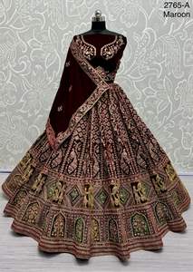 Lehenga choli กำมะหยี่ที่มีคุณภาพดีเยี่ยมพร้อมด้วย dupatta เย็บปักสำหรับงานหนัก - Product Image 5
