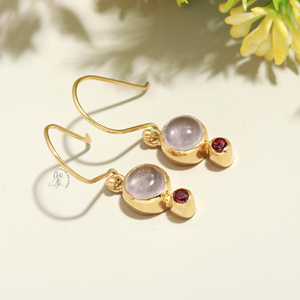 Bijoux de luxe personnalisés mode Quartz rose naturel pierres précieuses solide 925 argent Sterling crochet boucles d'oreilles accessoire pour femmes fille - Product Image 3