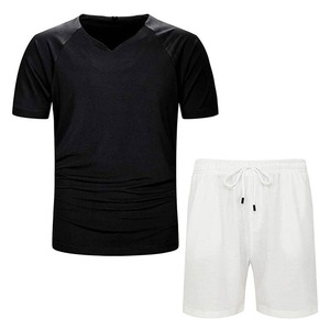 Ensemble de vêtements d'extérieur d'été respirants pour hommes, t-shirt à manches courtes et short, survêtement de fitness décontracté, ensemble deux pièces - Product Image 1