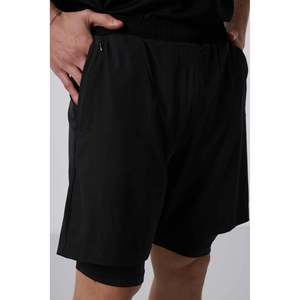 Pantalones Cortos Deportivos 2 en 1 TOMMYLIFE para Hombre, Negros, de Poliéster y Elastano, Corte Estándar, con Leggings Integrados para Correr y Entrenar - Product Image 4