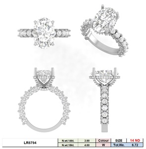 14k vàng phòng thí nghiệm phát triển kim cương Nhẫn đính hôn với 5 Carat hình bầu dục cắt trung tâm và vòng bên đá Rhodium mạ IGI chứng nhận - Product Image 4