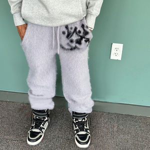 Pantalones de chándal para correr acampanados de cintura media informales para hombre, tela lavada con ácido, pintura de grafiti, estilo holgado de retazos salpicados - Product Image 2