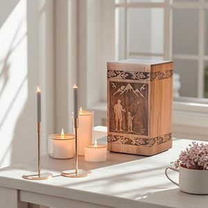 Urne de crémation en bois pour cendres humaines, urne commémorative de pêcheur artisanale pour urne funéraire de cendres avec conception de scène de pêche - Product Image 5