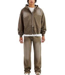 ชุดวอร์มวินเทจปี 2026 เสื้อฮู้ดดี้และกางเกงขาสั้นผู้ชาย ชุดสเวตสูทลายฟอกสี ชุดแทรคสูท สกรีนลายตามสั่ง ผลิตตามแบบ OEM ชุดแทรคสูทแบบมีเชือกผูกสำหรับฤดูหนาว - Product Image 1