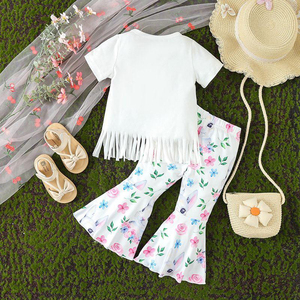 ชุดเสื้อผ้าสำหรับเด็กผู้หญิงชุดเสื้อยืดคอกลมพิมพ์ลายกระต่ายและดอกไม้ชุดเสื้อผ้าระบายอากาศได้สำหรับฤดูร้อน - Product Image 2