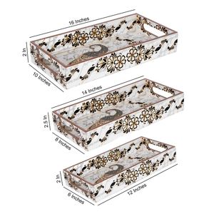 Bandeja de servicio de esmalte de madera hecha a mano ecológica moderna diseño impreso elegante para el hogar comedor té decente NES decorativo - Product Image 4