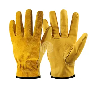 皮革工作手套黄色防刺工作安全驾驶手套男士保护安全园艺手套