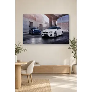 Impression sur toile Fida White BMW M6 et Blue GT-R sur fond d'architecture en béton - Product Image 5