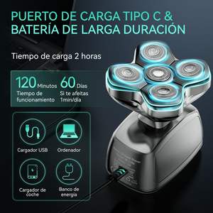 Afeitadora de Cabeza Impermeable IPX7 para Hombre con Cabezales Rotatorios, Recortadora de Vello Nasal Húmedo/Seco, Carga Tipo C para Afeitado Facial y Uso en RV - Product Image 4