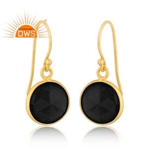 Meilleure qualité en argent Sterling plaqué or 18 carats naturel noir Onyx pierre précieuse balancent boucle d'oreille Demi bijoux fins pour les femmes cadeau pour elle - Product Image 2