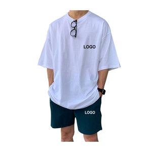 Ensemble T-shirt et short respirant grande taille pour homme style urbain en polyester/coton – Tenue de sport estivale - Product Image 3