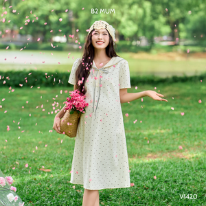 V1420 Cool Summer Mujeres embarazadas Vestido Marinero Collar Corazón Patrón Elástico Transpirable Absorbente de sudor Matial Precio al por mayor - Product Image 5