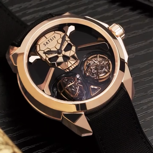JACOB&amp;COA Limited Edition Skull <strong>Chronograph</strong> Plated <strong>Automatic</strong> Stainless Steel Case Genuine Leather Strap - Product Image 6