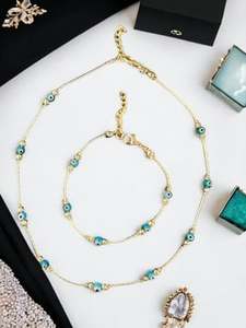 Ensemble collier et bracelet DAFNI en perles de plastique colorées et œil porte-bonheur - Fait main pour la fête des mères et la Saint-Valentin - Product Image 1