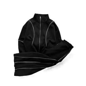 Unisex <b>White</b> <b>Tracksuit</b> Set Full Sleeve Zipper Stand Collar Solid Color Casual Autumn Wear Loose Fit With Side Pockets - Product Image 3