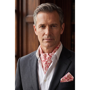 Conjunto de Pañuelo y Cravat Ascot de Seda Roja y Blanca con Estampado de Puntos, Accesorio Masculino para Regalo - Product Image 1