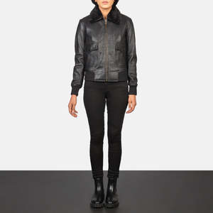 Chaqueta Bomber de Cuero Negra Stella G-1 para Invierno - Product Image 3