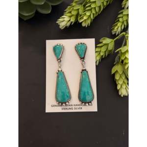 Elouise Kee Kingman Turquoise & Sterling Silver Drop <b>Earrings</b> <b>Post</b> Dangle Water Drop Design - Product Image 5