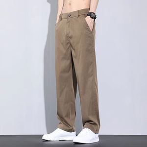 Pantalon long à jambes larges décontracté tendance d'été pour hommes Simple taille moyenne fermeture éclair braguette Cool lâche droite plate conception peignée - Product Image 3