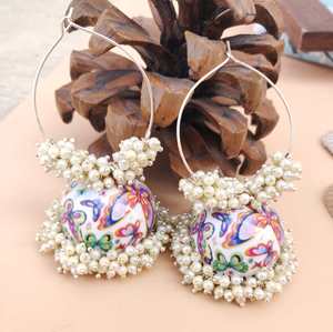 Hand Painted Meenakari Work <b>Silver</b> Plated Butterfly Design Mogra Fitting Pearl <b>Jhumka</b> Bali Hoop Earring For Women And Girls - Product Image 5